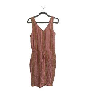 DREW Red Nat Dobby Stripe Linen Dress Size Small